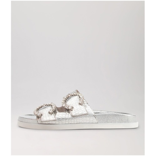 Top End Rennes To Silver Croc Leather Silver Sandals Womens Shoes Sandals Flat Sandals