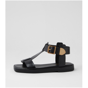Top End Tollins To Black Leather Black Sandals Womens Shoes Casual Sandals Flat Sandals