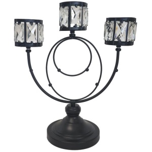 Trio Crystal Candle Holder - Black