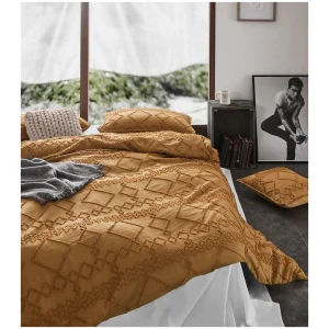 Tufted ultra soft microfiber quilt cover set-double caramel