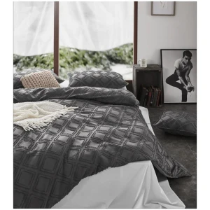 Tufted ultra soft microfiber quilt cover set-queen smoke