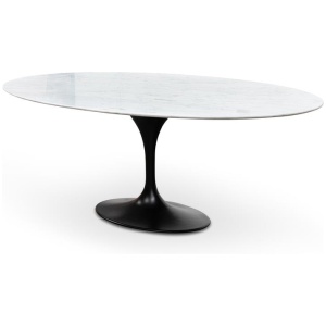 Tulip 2m White Marble Oval Dining Table - Black Base by Interior Secrets - AfterPay Available