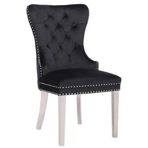 Victoria 2X Dining Chair Black Velvet & STAINLESS STEEL Legs