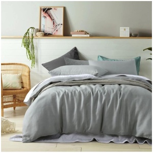 Vintage Design Homewares 100% Linen Dove Grey Quilt Cover Set King