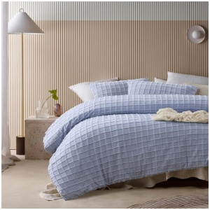 Vintage Design Homewares Parquet Snooze Blue Cotton Quilt Cover Set King