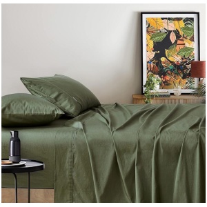 Vintage Washed 100% Cotton Sheet Set with 1 Pillowcases - Khaki Green - Single
