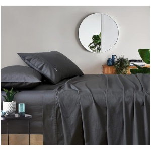 Vintage Washed 100% Cotton Sheet Set with 2 Pillowcases - Charcoal - King Size