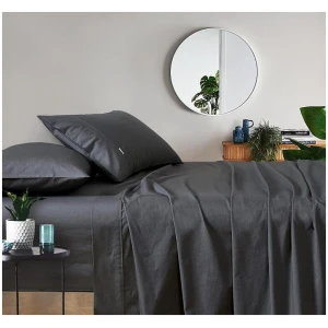 Vintage Washed 100% Cotton Sheet Set with 2 Pillowcases - Charcoal - King Size