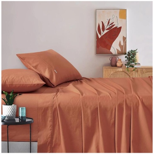 Vintage Washed 100% Cotton Soft Breathable Sheet Set - Brick - King Single