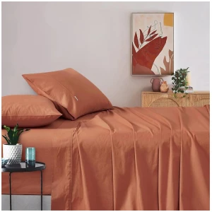 Vintage Washed 100% Cotton Soft Breathable Sheet Set - Brick - Queen