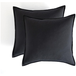 Vintage Washed Microfibre European Pillowcases - Set of 2 Luxurious European Pillow Covers - Black