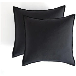 Vintage Washed Microfibre European Pillowcases - Set of 2 Luxurious European Pillow Covers - Black