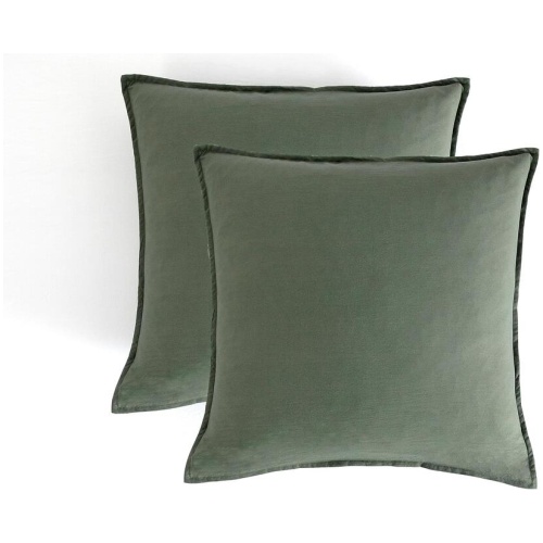 Vintage Washed Microfibre European Pillowcases - Set of 2 Luxurious European Pillow Covers - Khaki Green