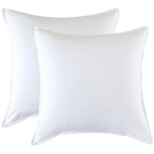 Vintage Washed Microfibre European Pillowcases - Set of 2 Luxurious European Pillow Covers - White