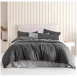 Vintage Washed Microfibre Quilt Cover Set (3Pcs) - Grey - Super King Size