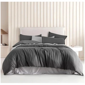 Vintage Washed Microfibre Quilt Cover Set (3Pcs) - Grey - Super King Size