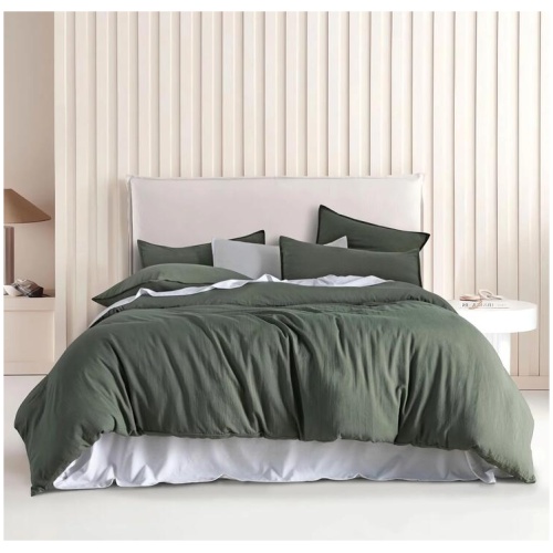 Vintage Washed Microfibre Quilt Cover Set (3Pcs) - Khaki Green - King Size