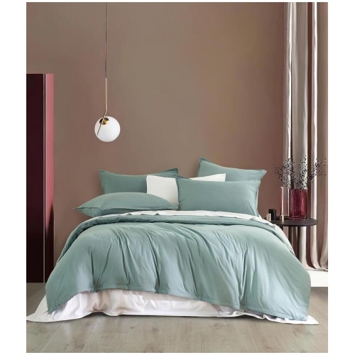 Vintage Washed Microfibre Quilt Cover Set (3Pcs) - Seafoam - Queen Size