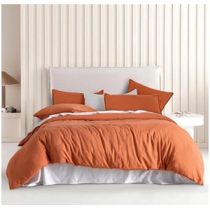 Vintage Washed Microfibre Quilt Cover Set (3Pcs) - Terracotta - Queen Size
