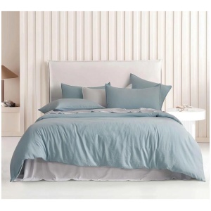 Vintage Washed Microfibre Quilt Cover Set (Blue, Double)