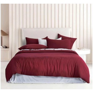 Vintage Washed Microfibre Quilt Cover Set (Burgundy, Single)