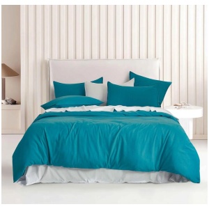Vintage Washed Microfibre Quilt Cover Set (Teal, Queen)