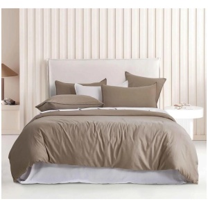 Vintage Washed Microfibre Quilt Cover Set (Truffle, Queen)