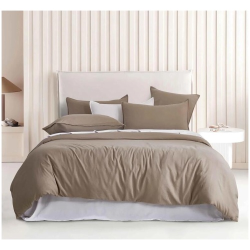 Vintage Washed Microfibre Quilt Cover Set (Truffle, Queen)