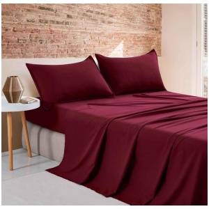 Vintage Washed Microfibre Sheet Set (Burgundy, Queen)