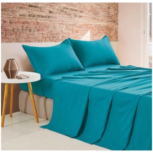 Vintage Washed Microfibre Sheet Set (Teal, Queen)
