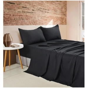Vintage Washed Microfibre Sheet Set with 2 Pillowcases - Black - King