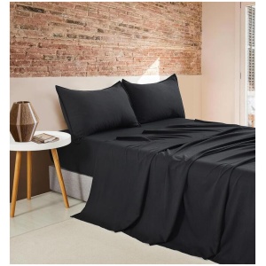 Vintage Washed Microfibre Sheet Set with 2 Pillowcases - Black - Queen