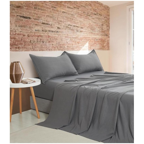 Vintage Washed Microfibre Sheet Set with 2 Pillowcases - Grey - Queen