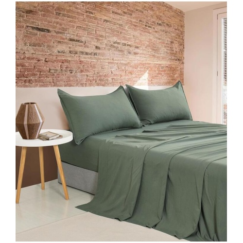 Vintage Washed Microfibre Sheet Set with 2 Pillowcases - Khaki Green - Queen