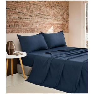 Vintage Washed Microfibre Sheet Set with 2 Pillowcases - Navy - Queen