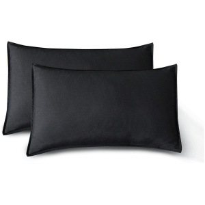 Vintage Washed Microfibre Standard Pillowcases - Set of 2 Luxurious Standard Pillow Covers - Black