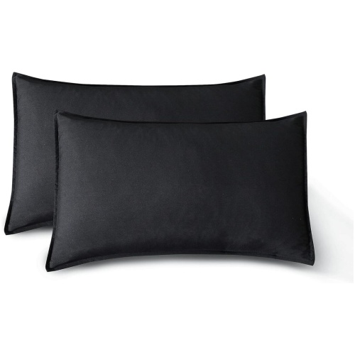 Vintage Washed Microfibre Standard Pillowcases - Set of 2 Luxurious Standard Pillow Covers - Black