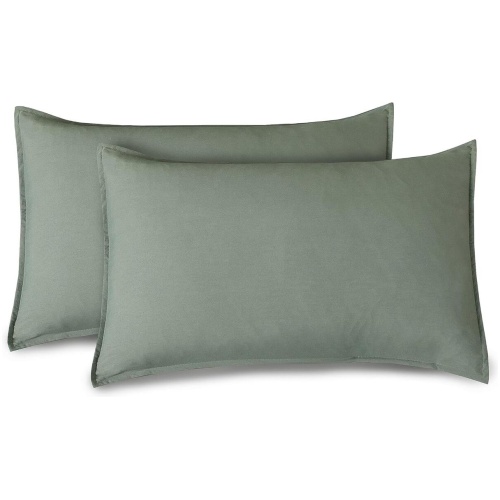Vintage Washed Microfibre Standard Pillowcases - Set of 2 Luxurious Standard Pillow Covers - Khaki Green