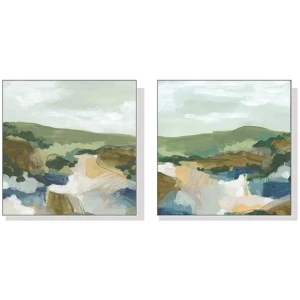 Wall Art 100cmx100cm Abstract Landscape 2 Sets White Frame Canvas