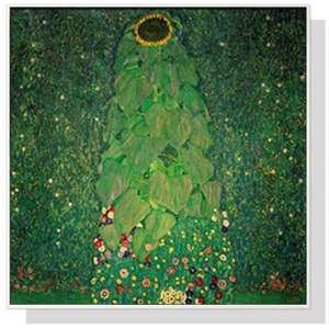 Wall Art 100cmx100cm Sunflower by Gustav Klimt White Frame Canvas