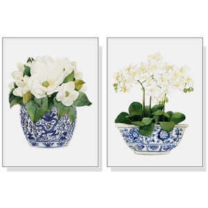 Wall Art 100cmx150cm Elegant Flower 2 Sets White Frame Canvas