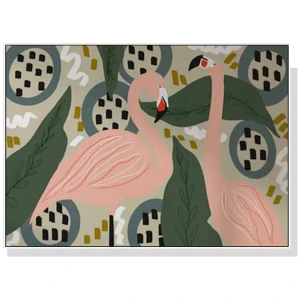 Wall Art 100cmx150cm Flamingo White Frame Canvas