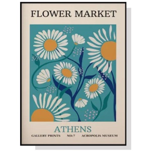 Wall Art 100cmx150cm Flower Market Athens Black Frame Canvas