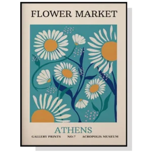 Wall Art 100cmx150cm Flower Market Athens Black Frame Canvas