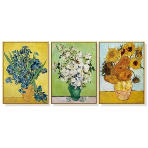 Wall Art 100cmx150cm Van Gogh sunflowers Roses 3 Sets Gold Frame Canvas