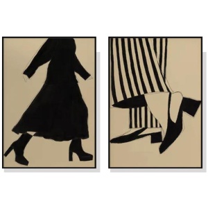 Wall Art 40cmx60cm Fashion Illustration 2 Sets Black Frame Canvas
