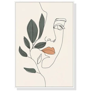 Wall Art 40cmx60cm Line Art Girl Face White Frame Canvas