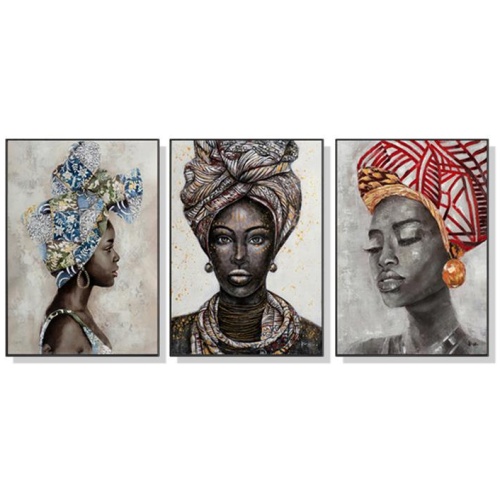 Wall Art 70cmx100cm African women II 3 Sets Black Frame Canvas