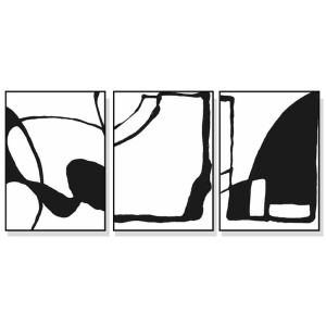 Wall Art 80cmx120cm Black and White 3 Sets Black Frame Canvas