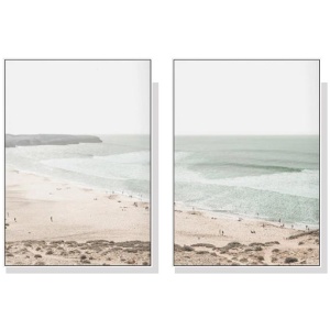 Wall Art 80cmx120cm Coastal Prints 2 Sets White Frame Canvas